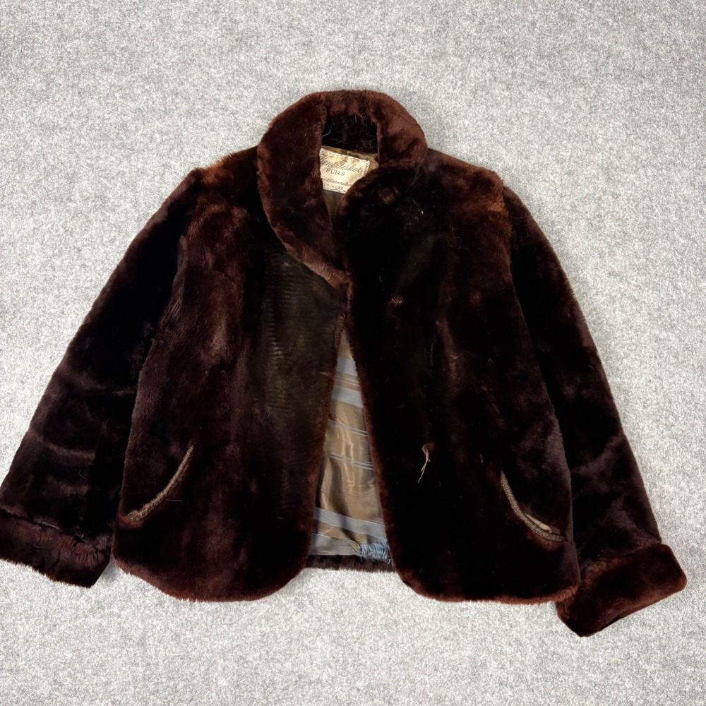 Vintage Kent Fisher Furs Baltimore Brown Mouton Fur Jacket Coat Women Medium